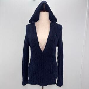 VTG Old Navy Cable Knit Hoodie Sweater Women L Perfect Fit Y2K Slouchy Fisherman